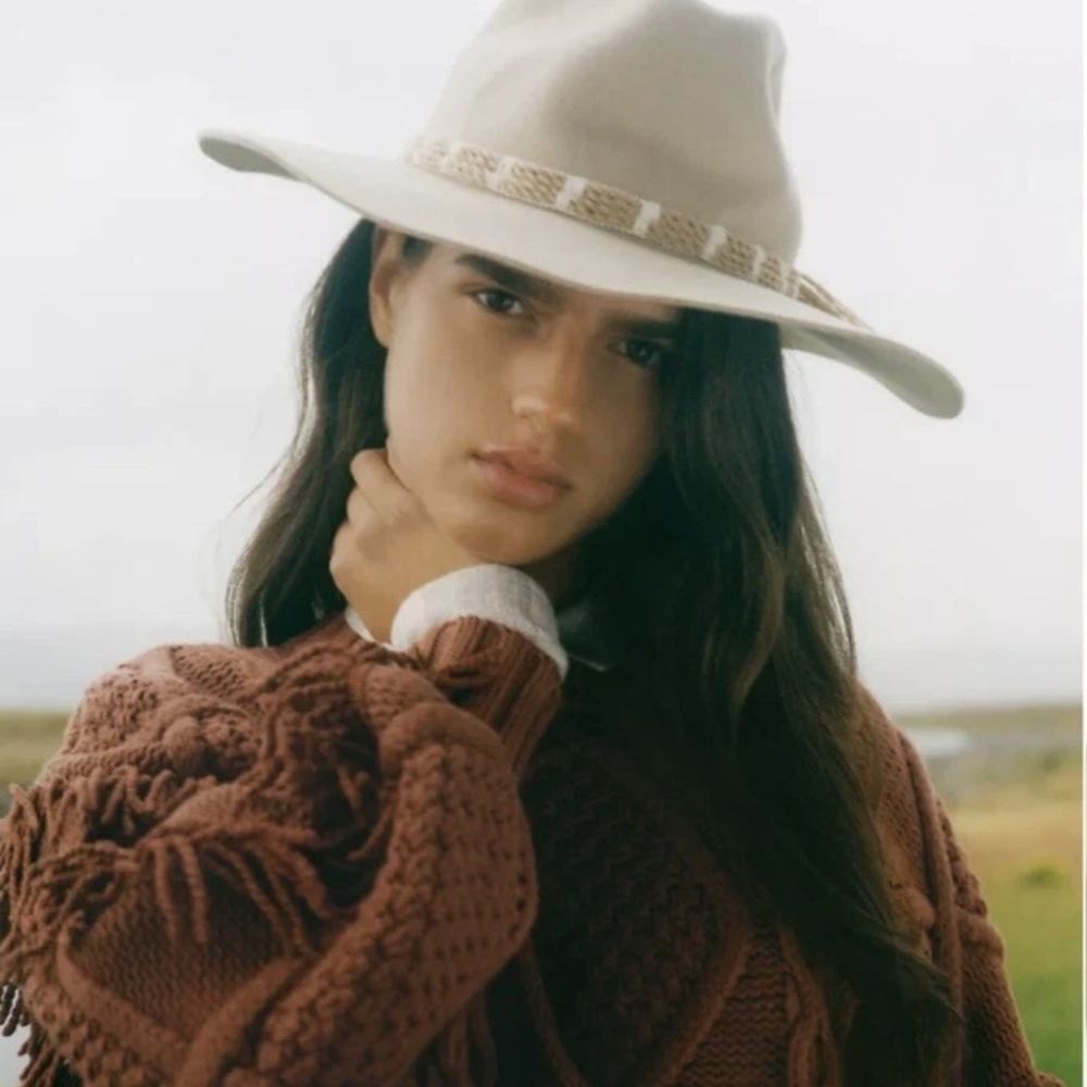 Anthropologie Cream and Tan Hat